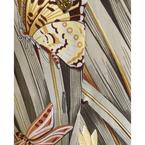 Salvatore Ferragamo Blouse Womens L 10 12 44 Silk Birds Butterfly Dragonfly - Picture 9 of 16